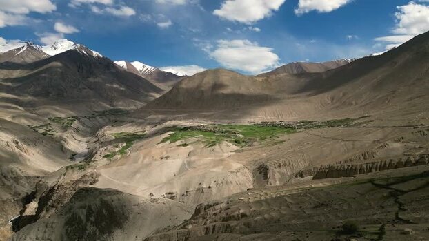 Aerial view of Khardung La mountain pass in Ladakh India.