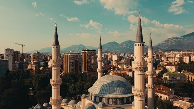 Aerial view of Mosque of Namazgah and Tirana skyline Albania. Aerial view of Mosque of Namazgah and Tirana skyline Albania.