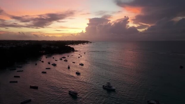 Aerial view of Cap Malheureux at sunset in Mauritius.