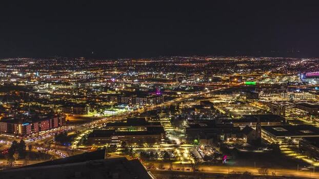 Aerial view of Denver cityscape at night United States.