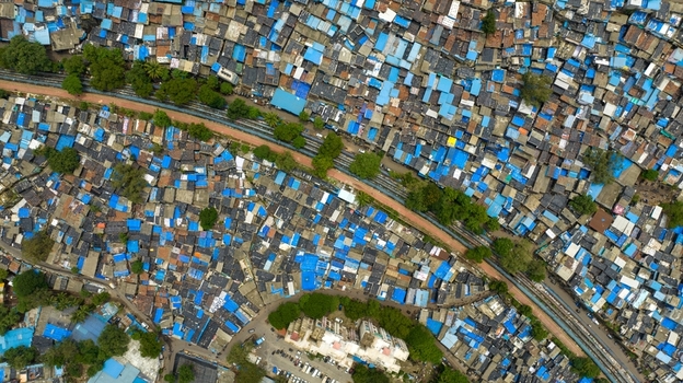 Aerial view of Dharavi Slums in Mumbai Maharashtra India. Aerial view of Dharavi Slums in Mumbai Maharashtra India.