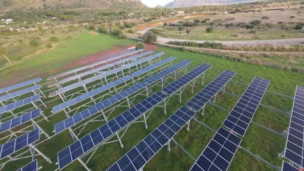 Aerial view of solar farm in Terrasini Italy.
