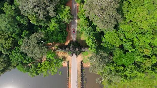 Aerial view of ancient stone gate in forest Cambodia. Aerial view of ancient stone gate in forest Cambodia.