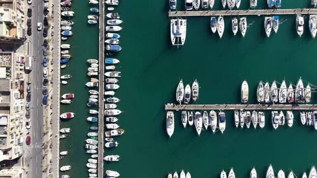Aerial view of yachts and boats docked in the marina Malta. Aerial view of yachts and boats docked in the marina Malta.