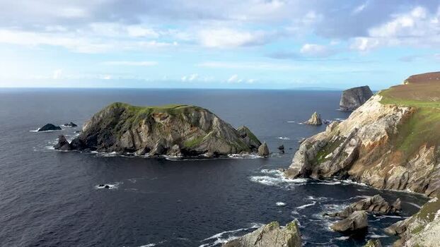 Aerial view of rugged coastal cliffs at An Port Ireland.
