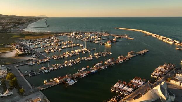 Aerial view of the marina in Porto San Giorgio Italy.