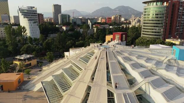Aerial view of the Pyramid of Tirana Albania.