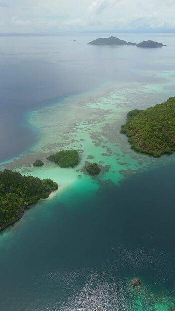 Aerial view of Fam Islands in Raja Ampat Indonesia.
