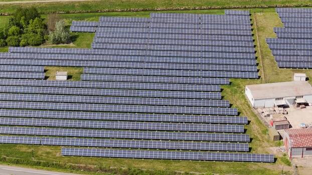 Aerial view of a large solar panel farm in Slavkov u Brna Czechia. Aerial view of a large solar panel farm in Slavkov u Brna Czechia.