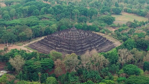 Aerial view of Borobudur Temple in Magelang Indonesia.
