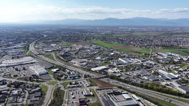 Aerial view of roads and buildings France.