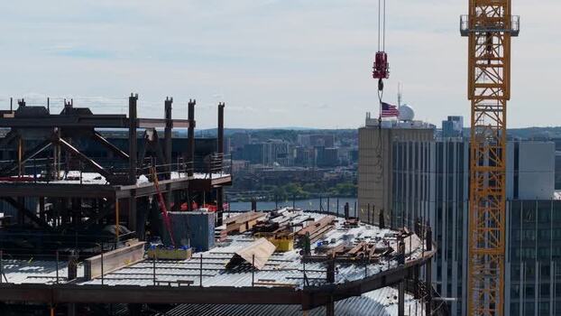 Aerial view of construction site in Kendall Square United States. Aerial view of construction site in Kendall Square United States.