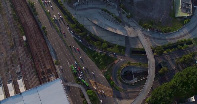 Aerial view of highway interchange in Rio de Janeiro Brazil.