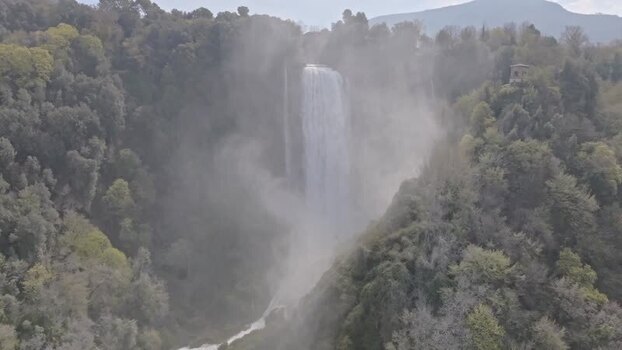 Aerial view of Marmore Falls in Terni Italy.