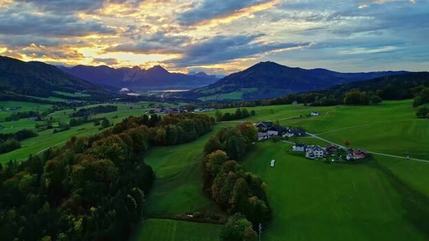 Aerial view of Attersee landscape in Vocklabruck District Austria.