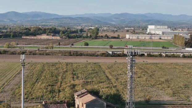 Aerial view of antenna near A1 and A21 motorways Italy. Aerial view of antenna near A1 and A21 motorways Italy.
