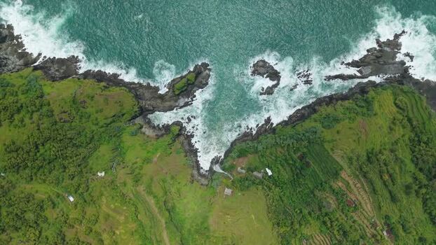 Aerial view of Banyu Tibo Waterfall Indonesia.