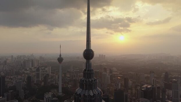 Aerial view of Petronas Towers Kuala Lumpur Malaysia.