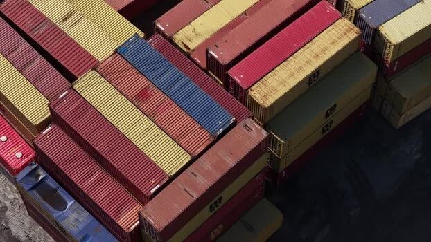 Aerial view of cargo containers Portugal.