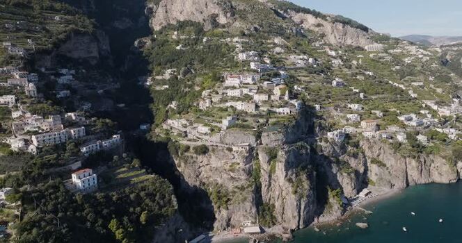 Aerial view of Amalfi Coast settlement Italy. Aerial view of Amalfi Coast settlement Italy.