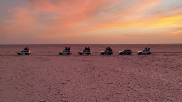 Aerial view of off road vehicles in the Danakil Desert Ethiopia. Aerial view of off road vehicles in the Danakil Desert Ethiopia.