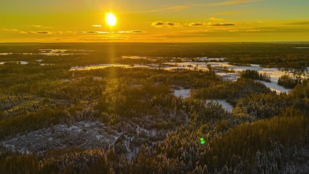 Aerial view of snowy forest landscape at sunset in Latvia. Aerial view of snowy forest landscape at sunset in Latvia.