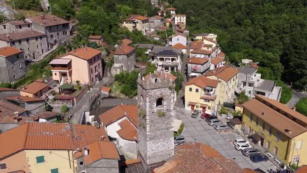 Aerial view of Colonnata village in the Apuan Alps Italy. Aerial view of Colonnata village in the Apuan Alps Italy.