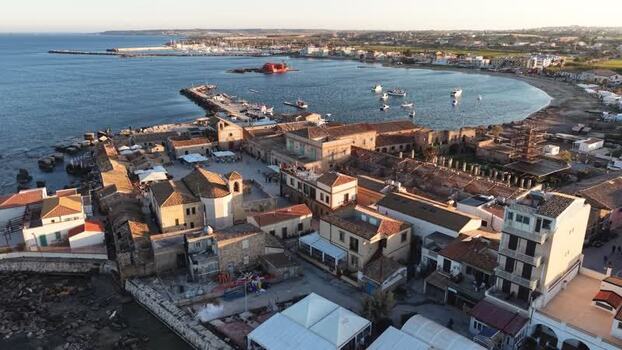 Aerial view of the historic coastal village of Marzamemi Italy. Aerial view of the historic coastal village of Marzamemi Italy.