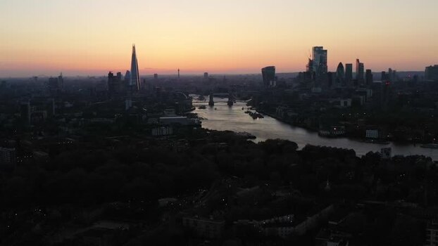 View of The Shard and London skyline at dusk United Kingdom. View of The Shard and London skyline at dusk United Kingdom.