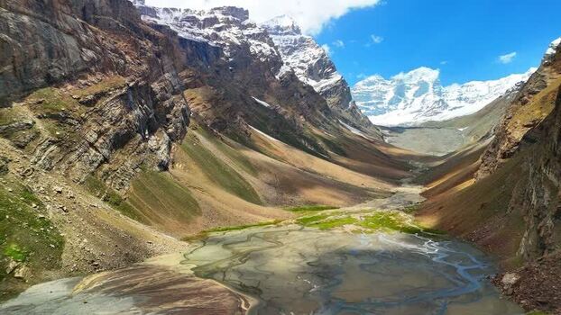 Aerial view of Kikhn Jrav and snow capped mountains Tajikistan. Aerial view of Kikhn Jrav and snow capped mountains Tajikistan.