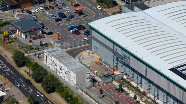 Hemel Hempstead England United Kingdom 11 July 2026 Aerial view of Amazon AWS Data Storage Facility in Hemel Hempstead