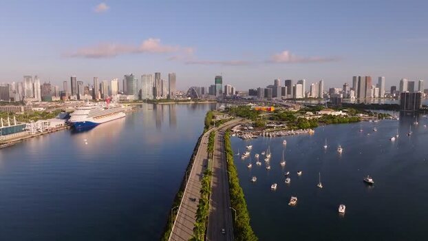 Aerial view of MacArthur Causeway United States.