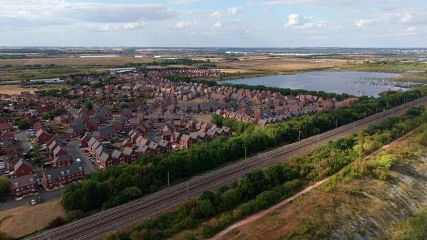 Aerial view of modern housing estate in Bedford United Kingdom. Aerial view of modern housing estate in Bedford United Kingdom.