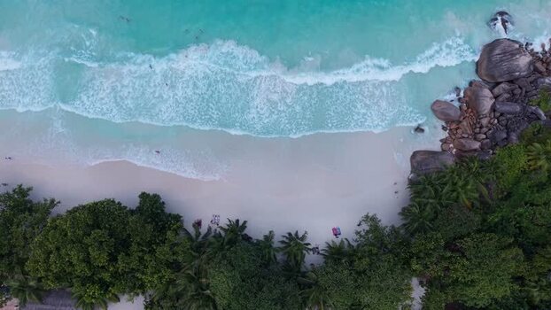Aerial view of Anse Lazio beach Seychelles.
