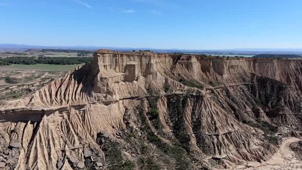 Aerial view of Bardenas Reales desert landscape in Navarre Spain.