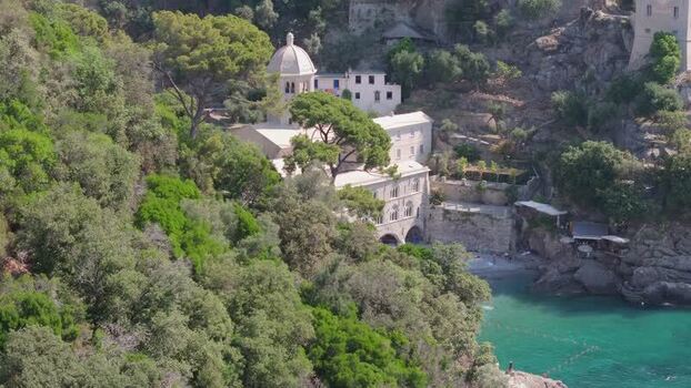 Aerial view of the church in Portofino Italy. Aerial view of the church in Portofino Italy.