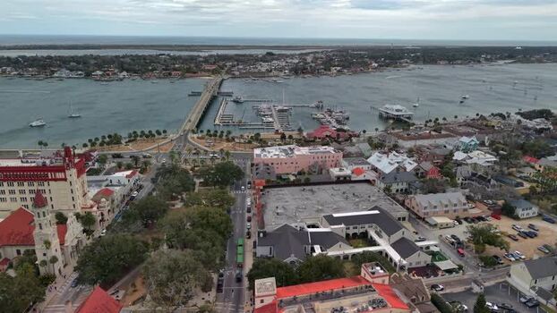 Aerial view of the Bridge of Lions and historic St. Augustine United States. Aerial view of the Bridge of Lions and historic St. Augustine United States.