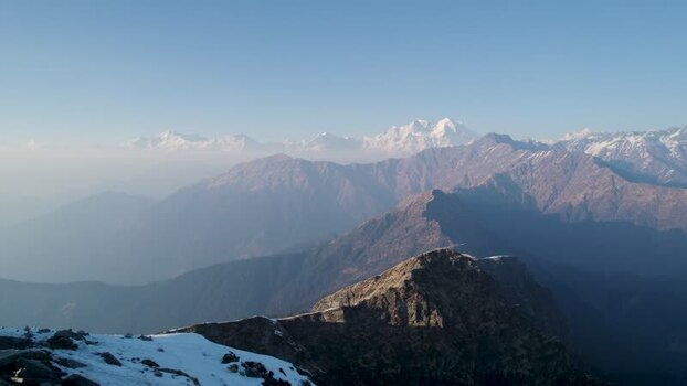 Aerial view of mountain peaks in Rudraprayag India.