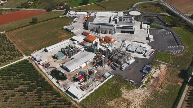 Aerial view of industrial facility in Spoleto Italy.