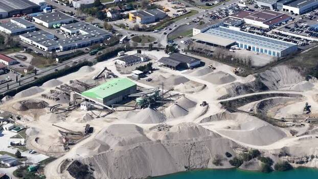 Aerial view of industrial area and quarry France.