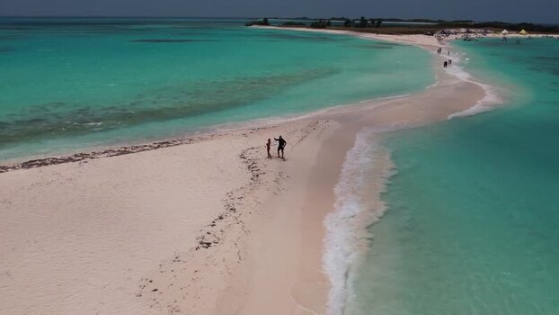 Aerial view of Los Roques sandbar in Venezuela.
