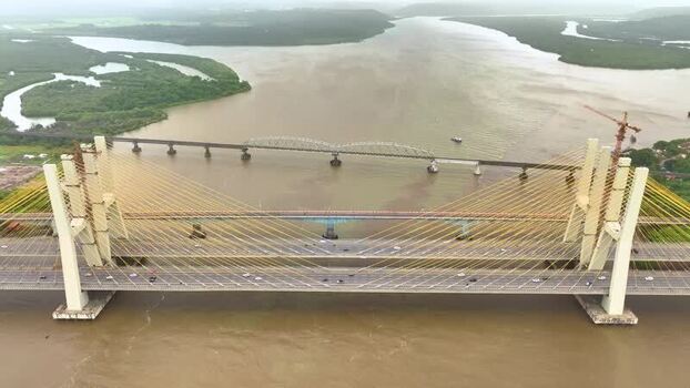 Aerial view of New Zuari Bridge in Quelossim India.