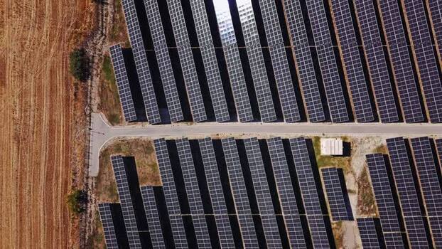 Aerial view of solar panels in Temerin Serbia.
