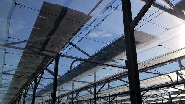 Aerial view of greenhouse structure in Faenza Italy.