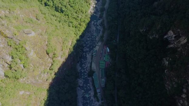 Aerial view of Urubamba River in Aguas Calientes Peru.