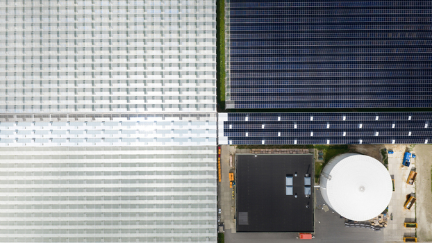 Aerial View of Agrivoltaic Greenhouses in Middenmeer