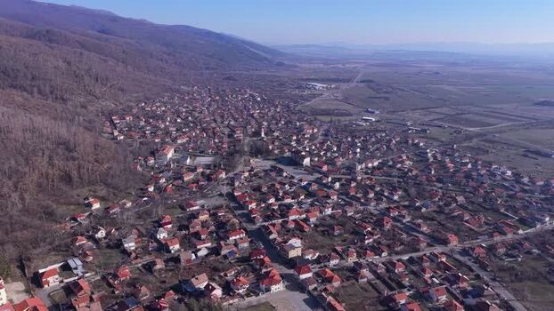 Aerial view of Shipka town nestled in the Balkan Mountains Bulgaria. Aerial view of Shipka town nestled in the Balkan Mountains Bulgaria.