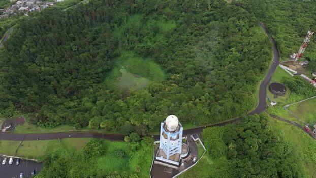 Aerial view of Trou Aux Cerfs volcano in Curepipe Mauritius.