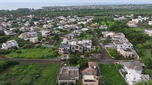 Aerial view of Curepipe near Trou Aux Cerfs volcano Mauritius.