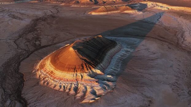Aerial view of Mount Bokty in the desert Kazakhstan.